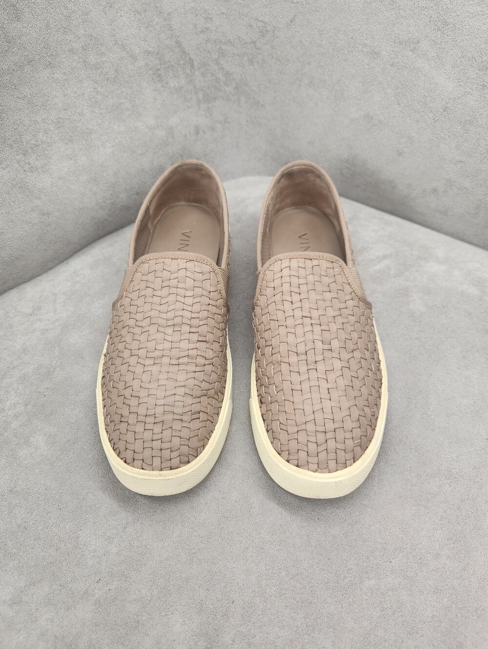 Vince Loafers 6 Taupe Brown Woven Leather Preston Slip-On Preppy Comfort Casual